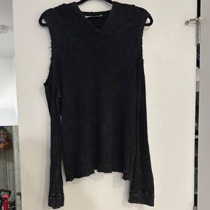 Black Sweatshirt Hoodie with Relaxed Fit and Crew Neck